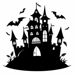 halloween castle with bats vector