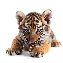 Obraz premium Baby Tiger, showing Bengal tiger features, with fierce gaze and distinctive stripes, representing wildlife and nature, isolated on transparent background.