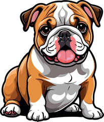 Obraz premium Charming Bulldogs are lying, playing, jumping, running, sitting, standing, vector & Illustrations . Playful Pups Brown and White Bulldog Art .