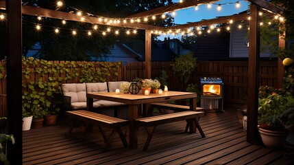 Fototapeta premium dining string lights wood