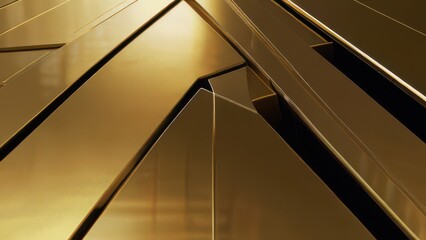 Obraz premium Luxurious gold metallic abstract background with sleek geometric shapes and reflective surfaces. Elegant design for high-end branding, tech, or luxury product imagery.