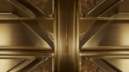 Luxurious gold metallic abstract background with sleek geometric shapes and reflective surfaces. Elegant design for high-end branding, tech, or luxury product imagery.