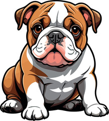 Obraz premium Charming Bulldogs are lying, playing, jumping, running, sitting, standing, vector & Illustrations . Playful Pups Brown and White Bulldog Art .