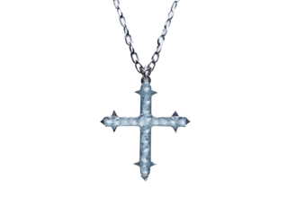 a silver cross on a chain