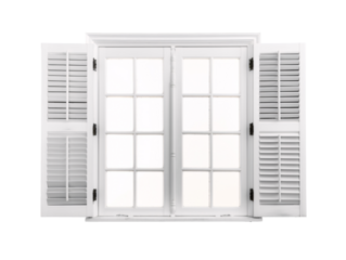 a white window with shutters