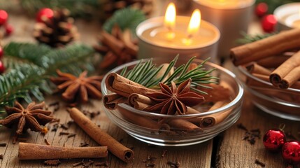 Obraz premium Holiday Scents: Fill the home with the nostalgic scents of Christmas, from cinnamon and pine to gingerbread and mulled spices. 
