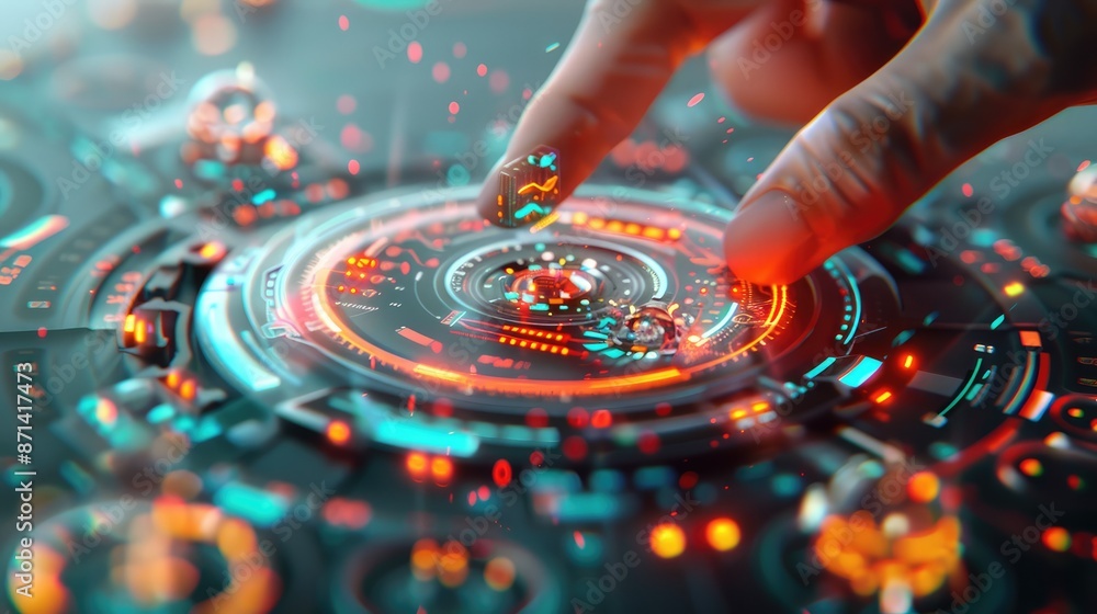 Poster futuristic ai interface with synthetic data flow in ultra-detailed 4k resolution lab, featuring holo