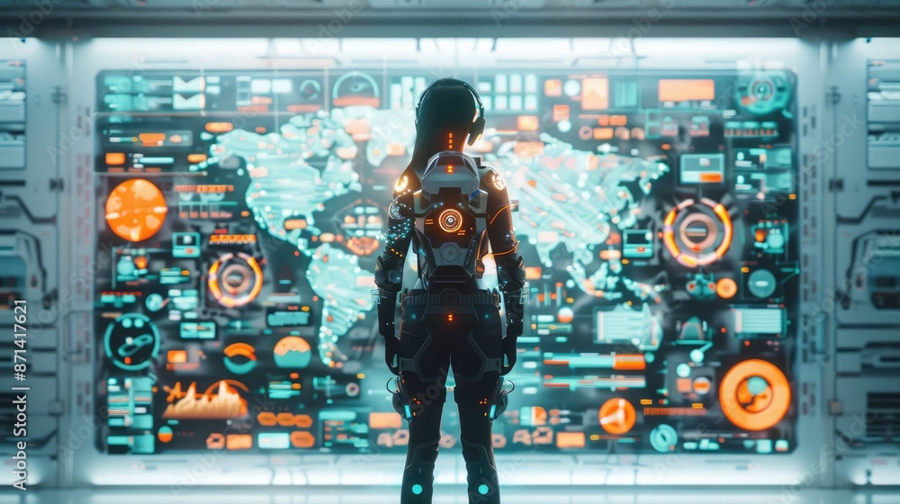 Poster futuristic ai cyber protection lab with holographic interface - safeguarding synthetic data in ultra