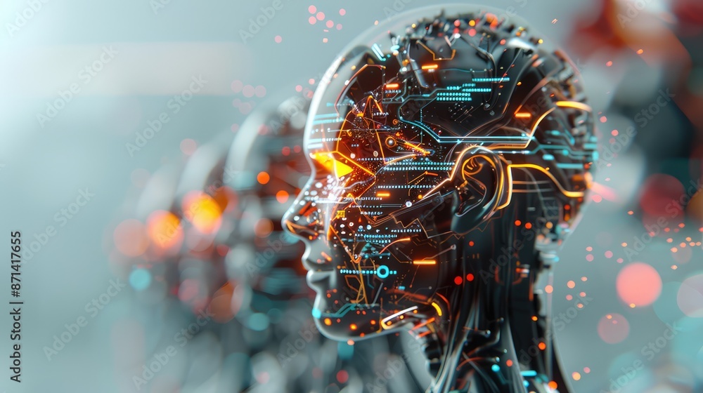 Aufkleber futuristic ai safeguarding synthetic data in ultra-high resolution holographic lab interface, genera