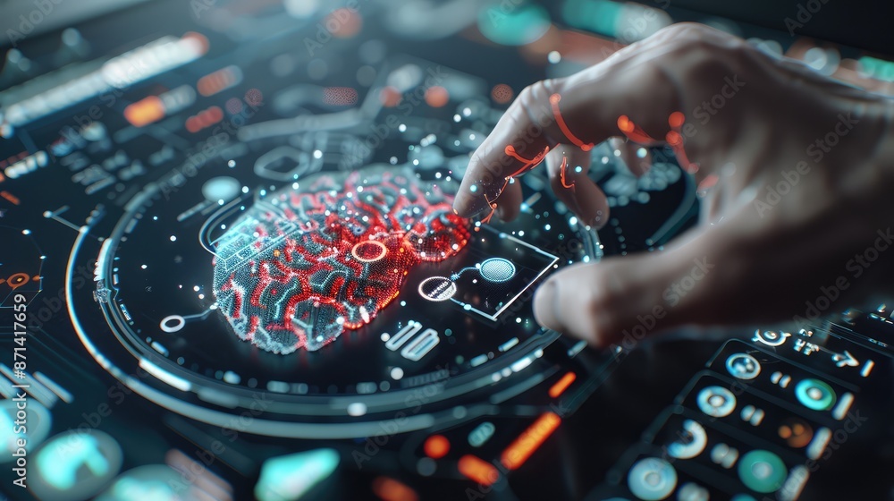 Poster advanced ai ensuring privacy: holographic interface in futuristic lab - 4k cyber protection image, g