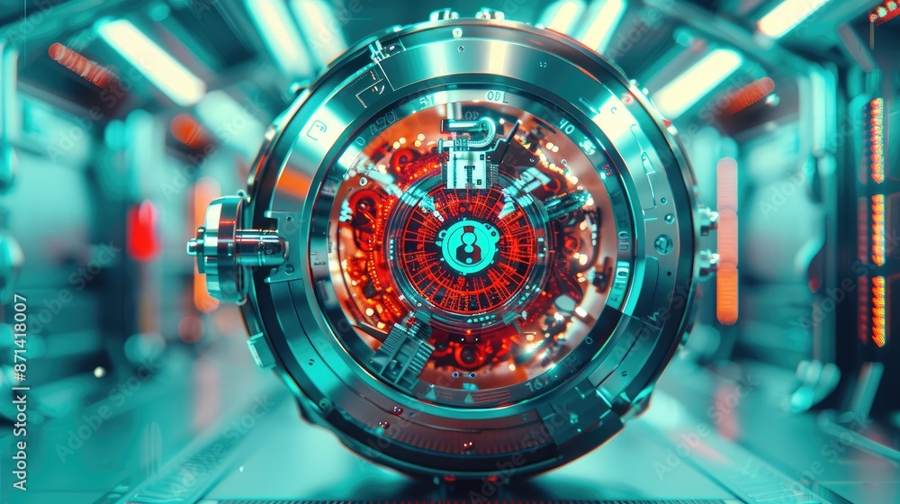 Aufkleber secure future: holographic locks in futuristic digital vault with ai-driven security - ultra-detaile