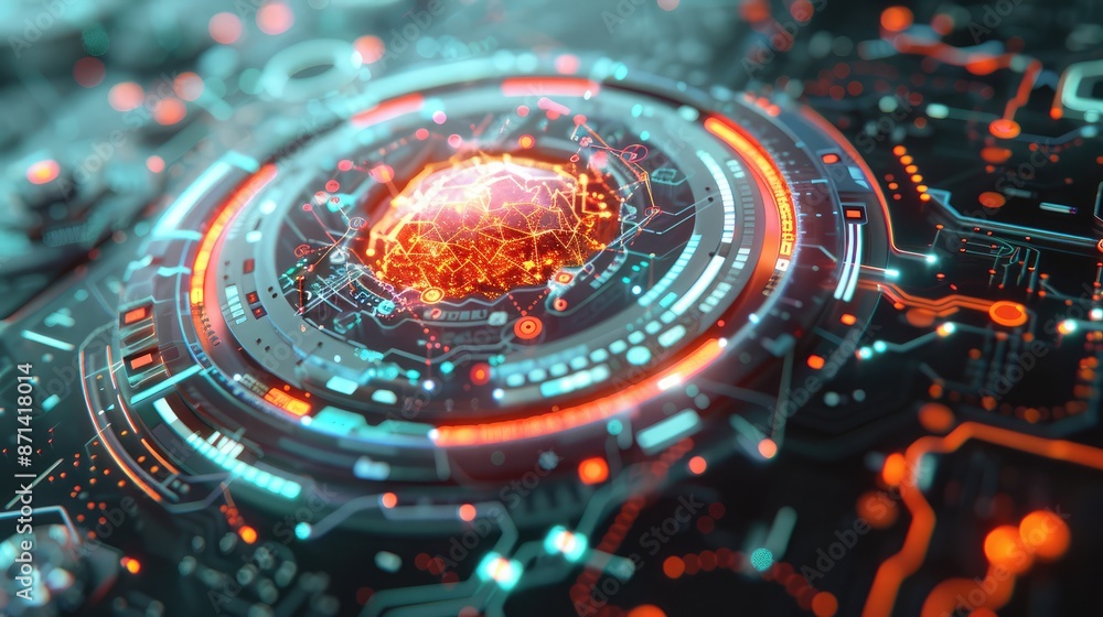 Aufkleber futuristic ai safeguarding digital data in high-tech lab with holographic interface - ultra-detailed