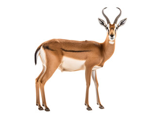 a brown and white animal with horns