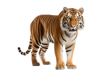 a tiger standing on a white background