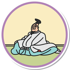 ステッカー風の円形シンプル百人一首　柿本人麻呂