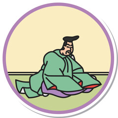 ステッカー風の円形シンプル百人一首　山部赤人