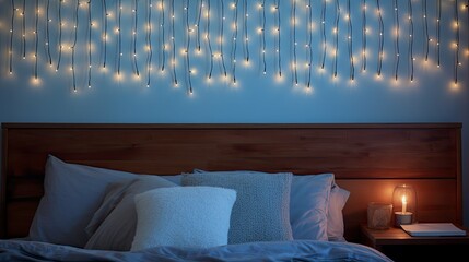 bedroom blue string lights