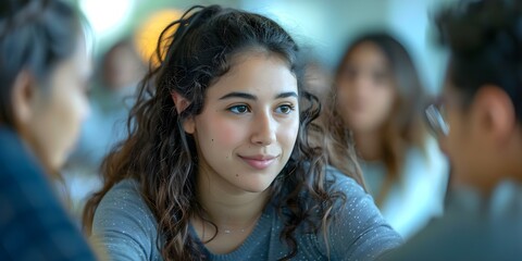 Students participating in engaging group discussion exchanging diverse ideas and perspectives. Concept Engaging Group Discussion, Diverse Ideas, Student Participation, Exchange Perspectives