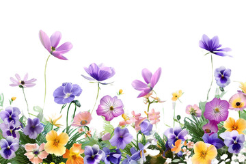 spring flowers border isolated on transparent background