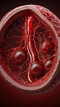 red blood cells and network of capillaries