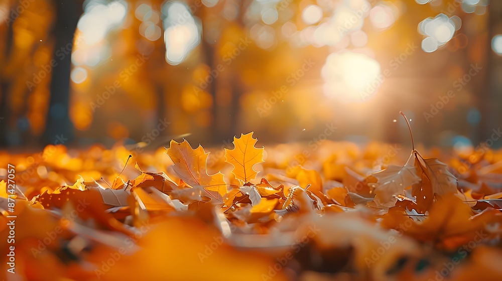 Canvas Prints beautiful orange and golden autumn leaves against a blurry park in sunlight with beautiful bokeh. na