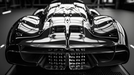 Sleek Modern Car in Art Deco Style with Vibrant Colors and Symmetry under Lens Flare Glow