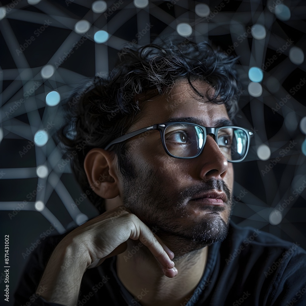 Poster pensive technology professional deeply focused on problem solving