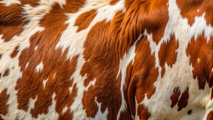 A majestic brown cow with black and white spots grazes peacefully in a lush green meadow on sunny day.