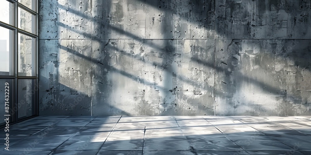 Poster empty concrete room with a window and shadows, captured in ultra-high-definition 4k with sharp focus