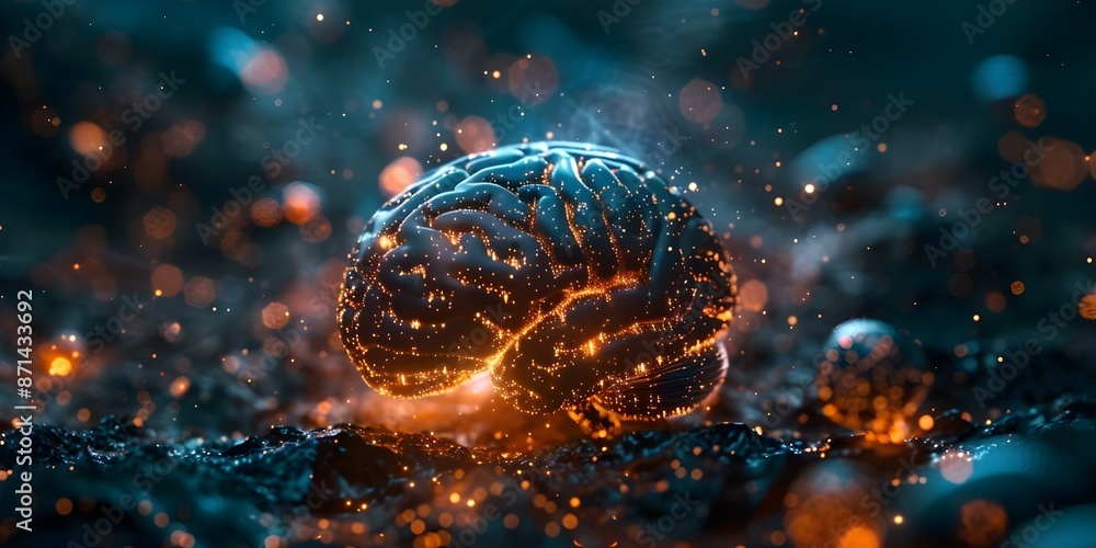 Aufkleber illuminate the frontal lobe with shining plexus lines to explore brain activity. concept brain activ