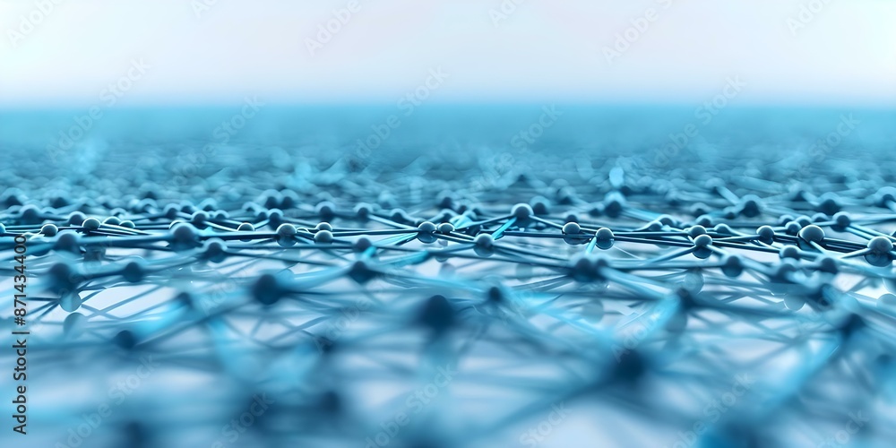Poster blue and white 3d abstract network structure with lines and dots. concept abstract art, network stru