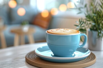 Beautiful cappuccino with latte art in a cozy café perfect for coffee enthusiasts and baristas warm and inviting atmosphere showcasing the art of coffee making