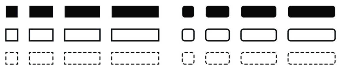 Set of simple black and white rounded rectangle icons, usable as buttons.