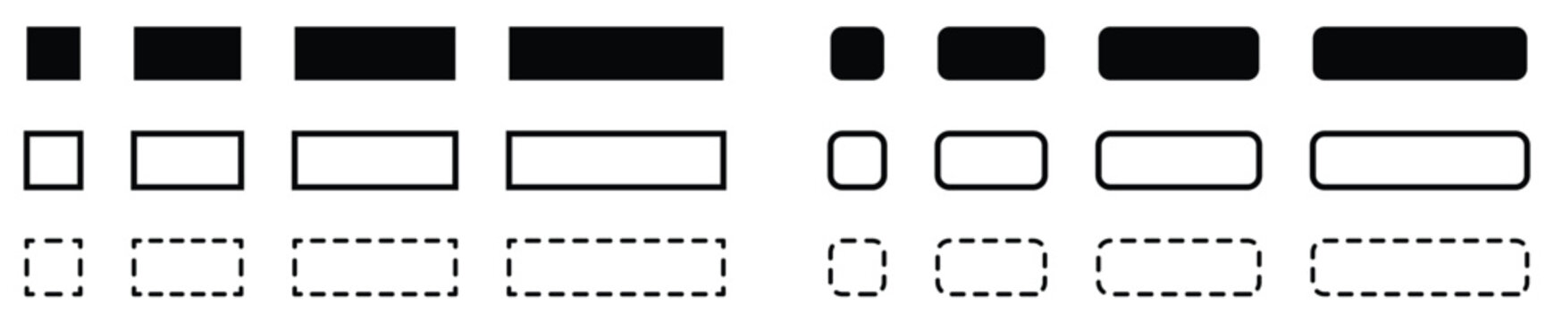 Set of simple black and white rounded rectangle icons, usable as buttons.