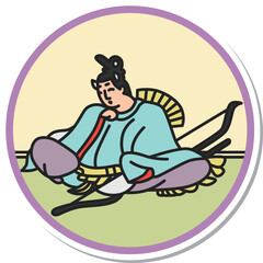 ステッカー風の円形シンプル百人一首　在原業平朝臣