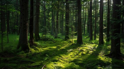 Fototapeta premium Serene Forest with Mossy Floor.