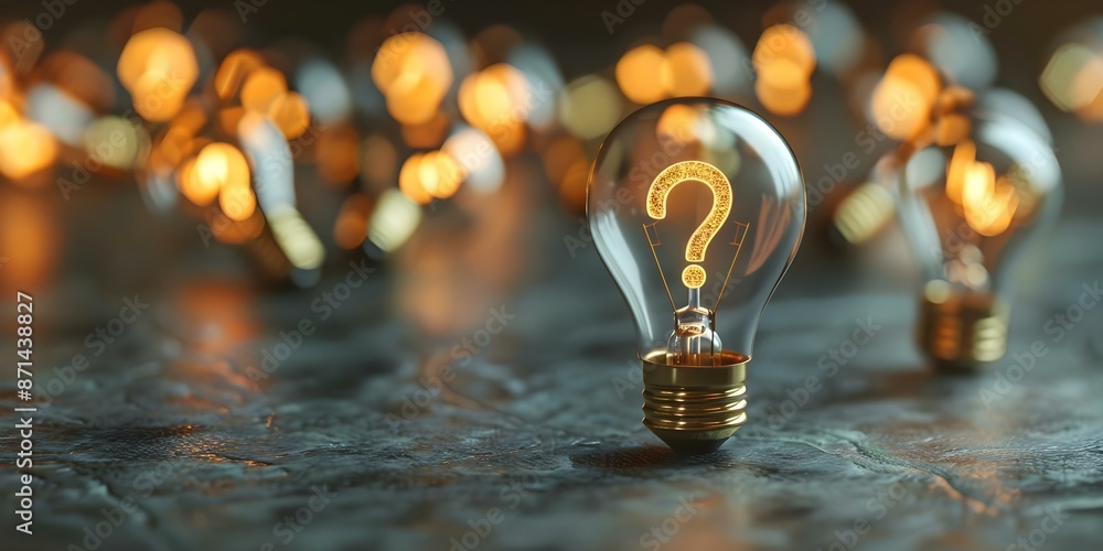 Poster a light bulb with question marks symbolizes problemsolving creativity and innovation. concept proble