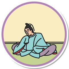 ステッカー風の円形シンプル百人一首　藤原敏行朝臣