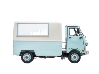 a blue and white truck