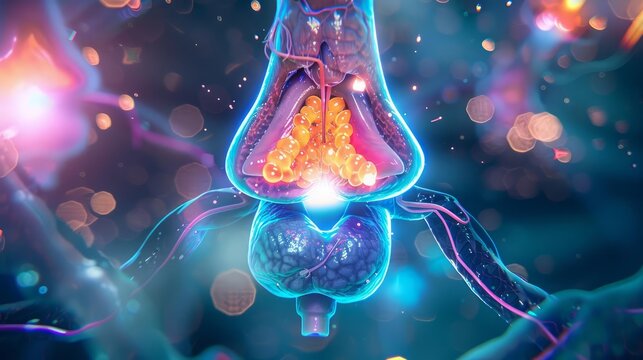 Amazing of endocrinology with Glow HUD big Icon of thyroid gland function
