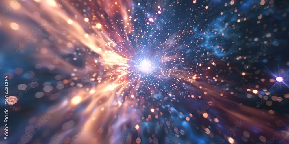 Poster virtual timelapse animation glowing stars in abstract space. concept virtual animation, timelapse, g