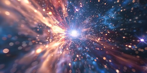 Naklejka premium Virtual Timelapse Animation Glowing Stars in Abstract Space. Concept Virtual Animation, Timelapse, Glowing Stars, Abstract Space