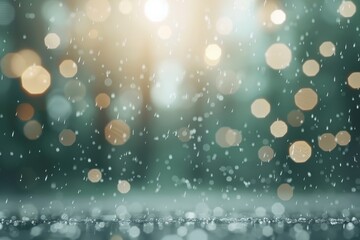 A blurry image of raindrops falling on a wet surface