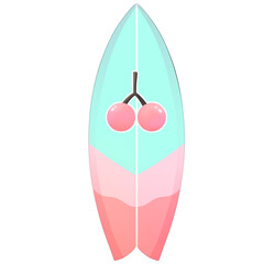 Blue Hawaiian Surfboard cherry Hand drawn illustration
