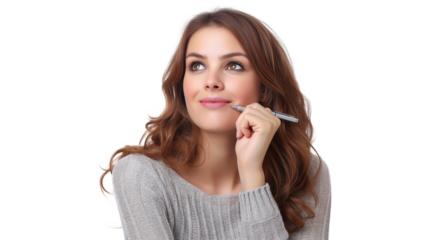 A woman with a pen isolated on a transparent background