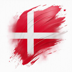 abstract Denmark Flag in paint brush stroke, isolated on white Background