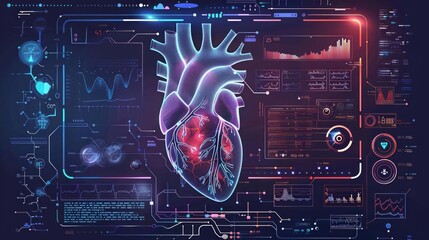 Heart cardiology health care with diagnosis info graphic biometrics to enhance respiratory treatments