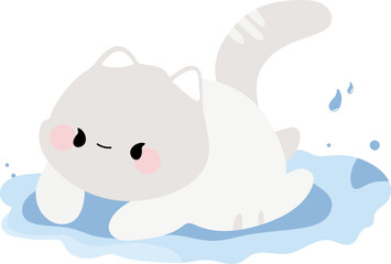 Cat playing with water illustration