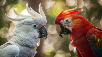 Cockatoo and the male eclectus parrot