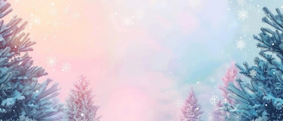 Illustration cards blank template for text of Christmas Day in pastel styles, with decorated Christmas trees and snowflakes